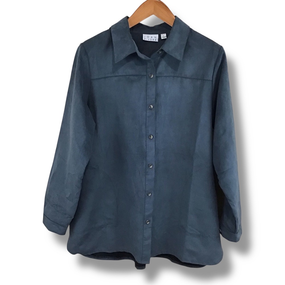 Joan Rivers Gray Long Sleeve Button Front Shirt Top Women's Size L